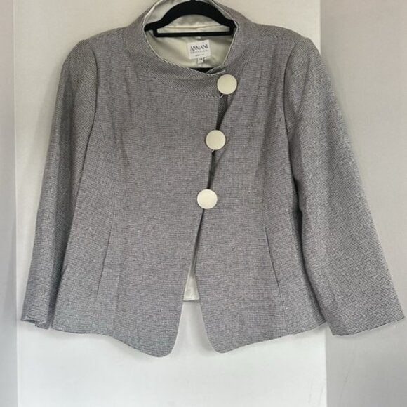 Armani Collezione Vintage Black/White Cropped Blazer Size 16 Asymmetrical Lined - Picture 1 of 13